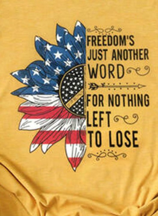 Women's Freedom's Just Another Word T-shirts Solid Sunflower Flag Letter Daily Casual T-shirts