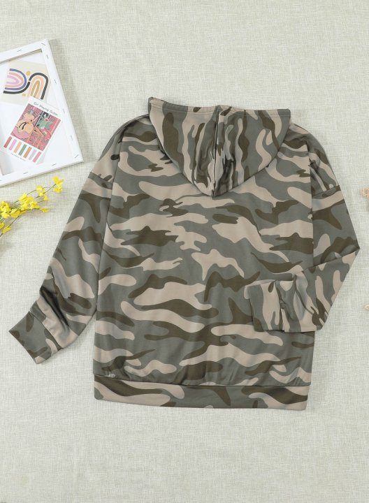 Camo Floral-Print Long Sleeve Cotton-Blend Hoodie Sweatshirt