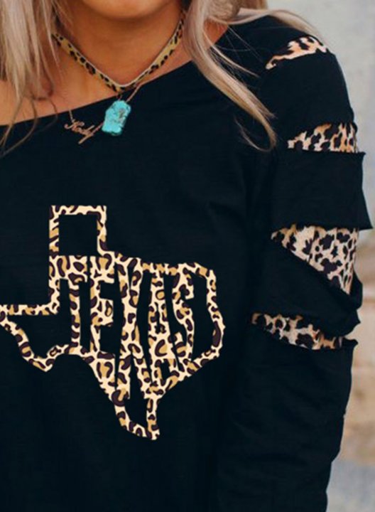 Women's Texas independence day Sweatshirt Leopard Long Sleeve Asymmetrical Cold Shoulder Daily Sweatshirt