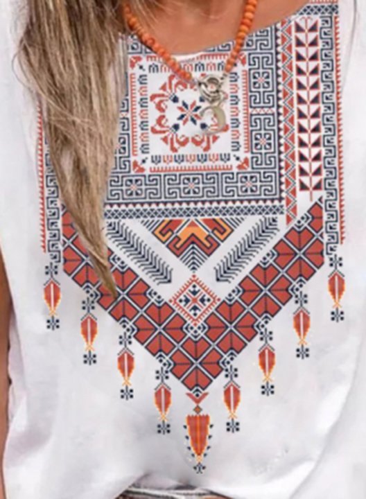 Women's T-shirts Tribal Round Neck Short Sleeve Summer Casual Daily T-shirts