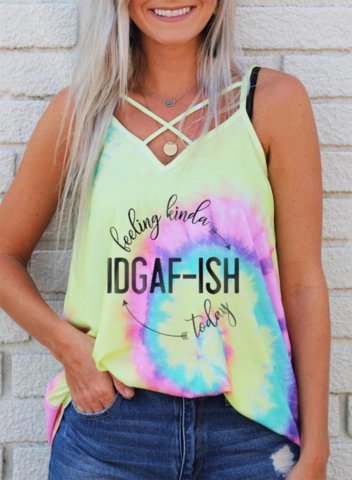 Women's Feeling Kinda IDGAF-ish today Cami Tops Casual Criss Cross Letter Color Block Spaghetti Sleeveless Tops