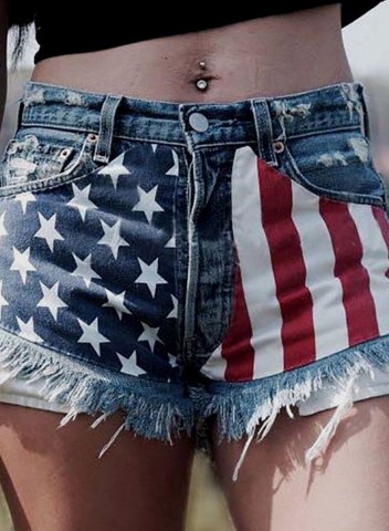 Women's American Flag Striped Shorts Button Pocket Mid Waist Straight Casual Shorts