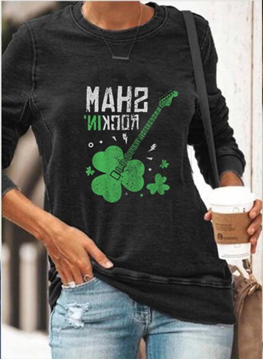 Women's Sweatshirt St Patrick's Day Letter Shamrockin Solid Round Neck Long Sleeve Casual Daily Shirt