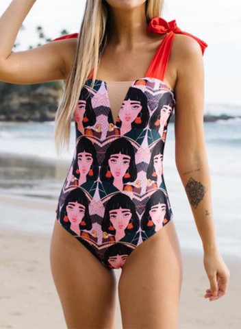 Women's One-Piece Swimsuits One-Piece Bathing Suits Portrait Spaghetti Knot Vintage Cute One-Piece Swimsuits One-Piece Bathing Suits