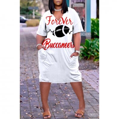 Women's Tampa Bay Buccaneers Printed V-neck Casual Pocket Dress