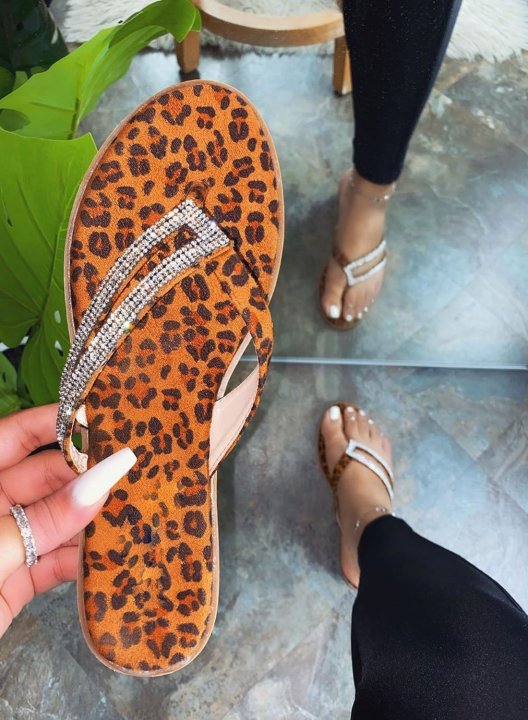 Women's Filp Flops Leopard Eyelet Sequin Casual Beach Filp Flops