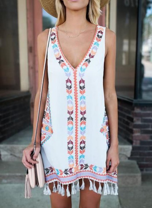 Women's Dress Tribal Fringe Mini Dress