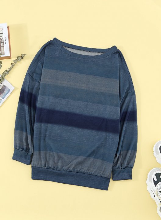 One shoulder Solid Long Sleeve Striped Loose Sweatshirt