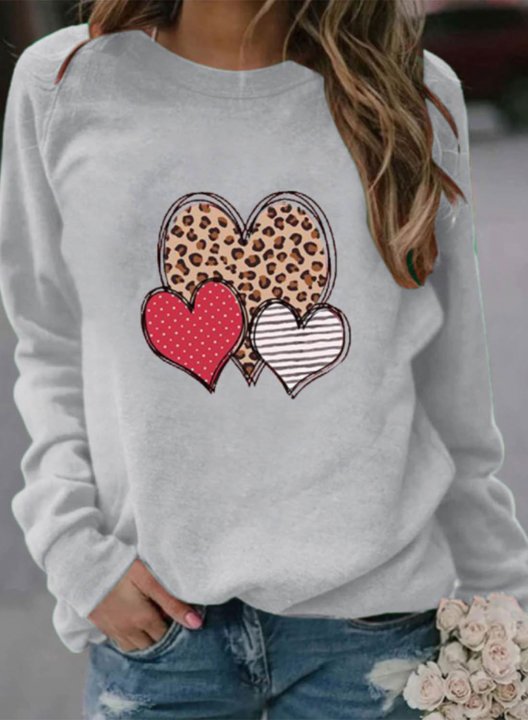 Women's Sweatshirts Heart Solid Long Sleeve Round Neck Casual Sweatshirt