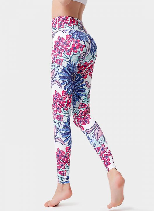 Women's Leggings Slim Floral Fruits & Plants Color Block Mid Waist Full Length Daily Sporty Pants