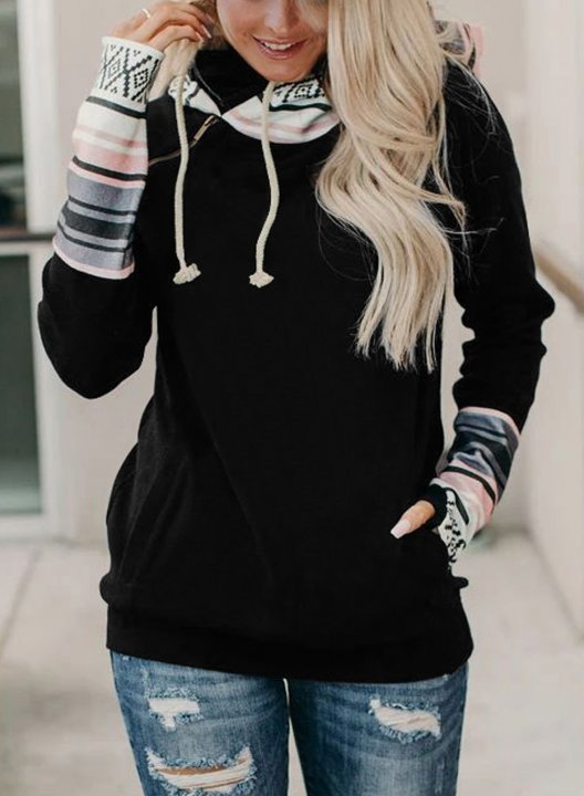 Long Sleeve Color Block Casual Hoodie