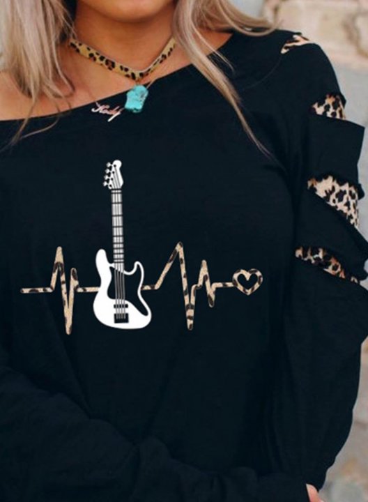 Women's Rock and Roll Sweatshirt Leopard Long Sleeve Cut-out Cold-shoulder Casual Pullover