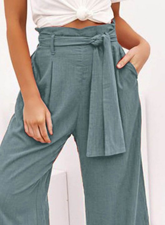 Women's Palazzo Pants Straight Solid High Waist Daily Ankle-length Vintage Pocket Waist Tie Pants