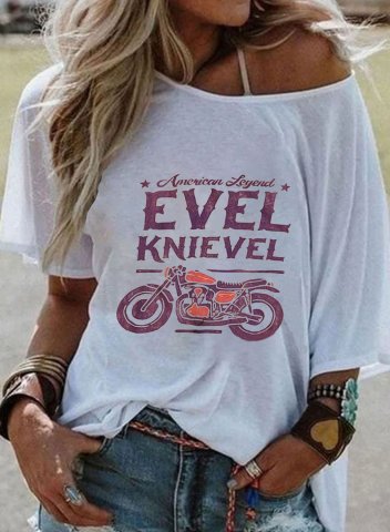 Women's T-shirts Letter Print Short Sleeve Cold Shoulder Daily T-shirt
