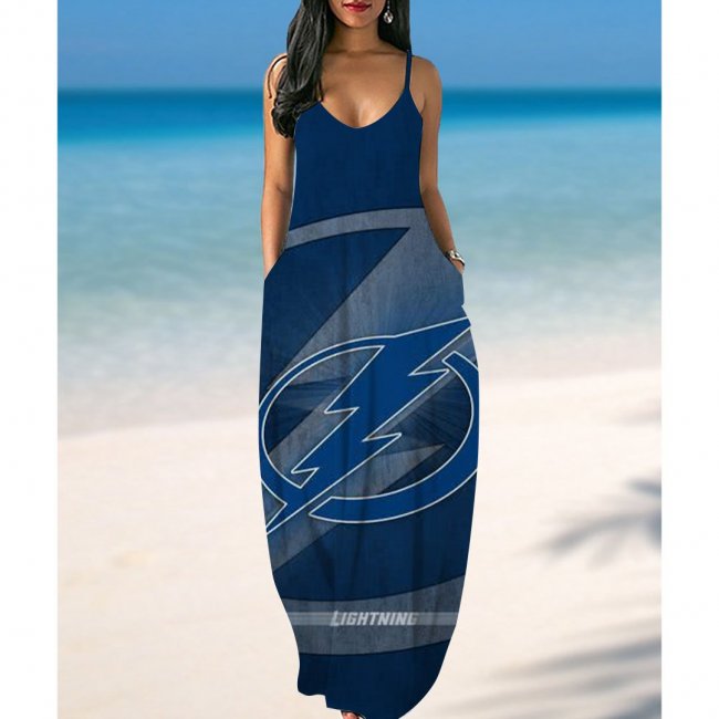 Tampa Bay Lightning Print Pockets Halter Dress