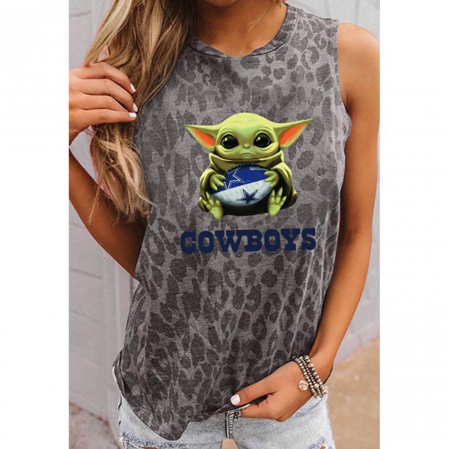 Cowboys Responded Round Neck sleeveless Leopard Print T-Shirt