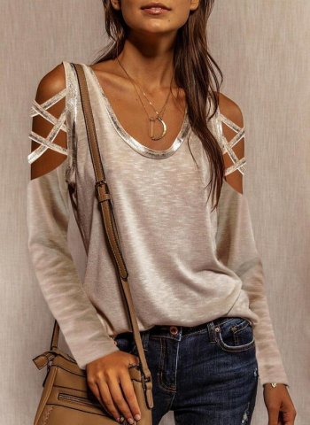 Solid Cold Shoulder Long Sleeves Casual Blouses
