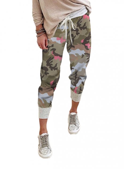 Camouflage Mid Waist Casual Pants