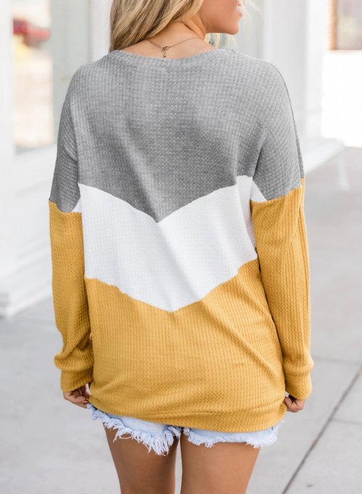 Color Block Round Neck Long Sleeve Casual Sweatshirt