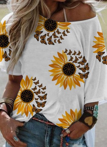 Women's T-shirts Sunflower Animal Print Short Sleeve Round Neck Casual Daily T-shirts