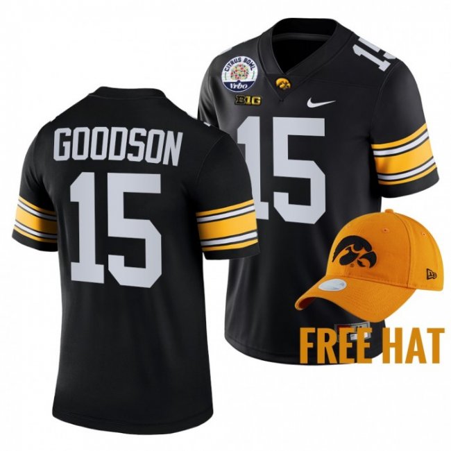 Tyler Goodson Iowa Hawkeyes 2021 Citrus Bowl Black Free Hat 15 Jersey Men