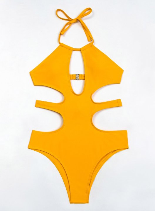 Women's One-Piece Swimsuits One-Piece Bathing Suits Cut Out Solid Halter One-Piece Swimsuit