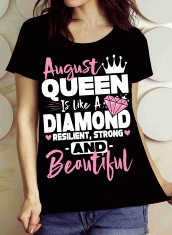 Women's T-shirts Funny Letter Print Short Sleeve Round Neck Daily August Birthday T-shirt