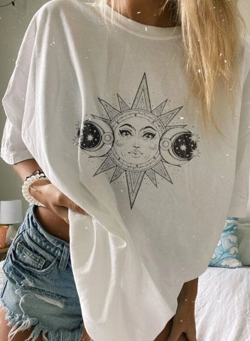 Women's T-shirts Sun Moon Short Sleeve Round Neck Daily Casual T-shirt