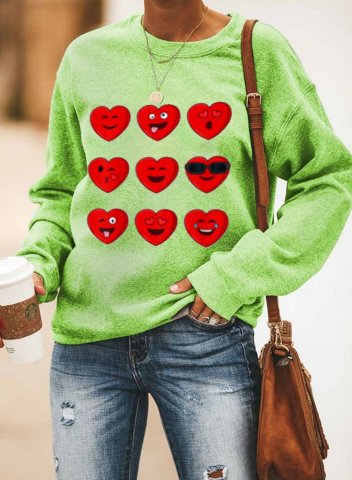 Women's Sweatshirt Solid Funny Heart Round Neck Long Sleeve Casual Daily Pullovers