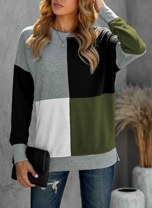 Color Block Round Neck Long Sleeves Sweatshirt