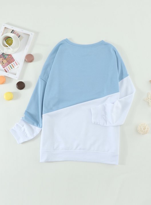 Color Block Long Sleeve Round Neck Casual Sweatshirt