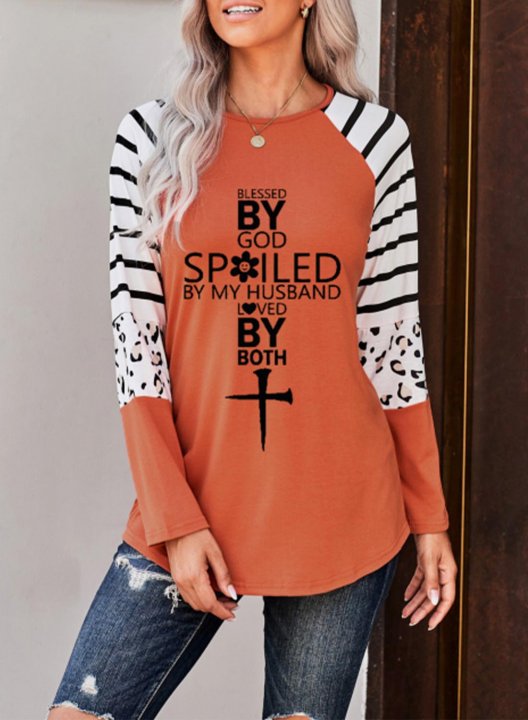 Women's Tunic Tops Striped Letter Color Block Leopard Round Neck Long Sleeve Daily Tunics