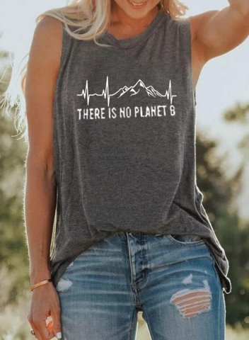 Women's Tank Tops there is no planet b Print Solid Sleeveless Round Neck Daily Tank Top