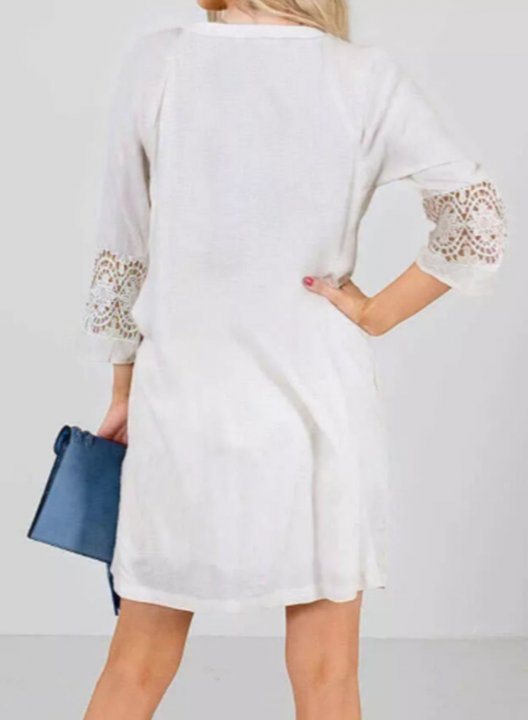 Women's Mini Dresses Lace Solid 3/4 Sleeve Shift Vacation Dress