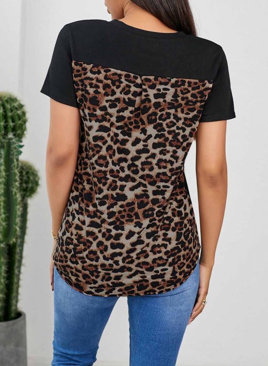 Women's T-shirts Leopard Letter Pray Print Short Sleeve V Neck Daily T-shirt