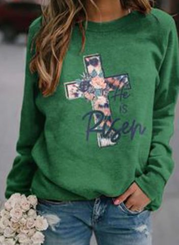 Women's Sweatshirts Solid Floral Letter Round Neck Long Sleeve Casual Daily Sweatshirts