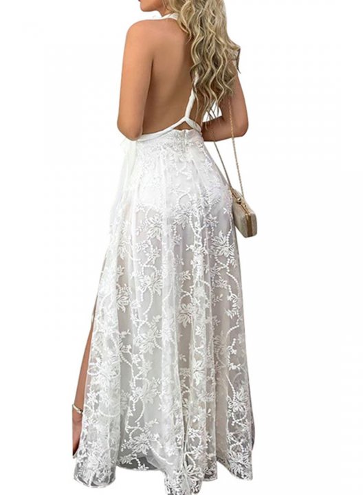 Women's Maxi Dress Solid Lace A-line V Neck Sleeveless Date Vacation Maxi Dress