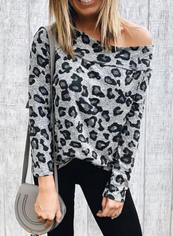 Long Sleeve Leopard Off Shoulder Sweater