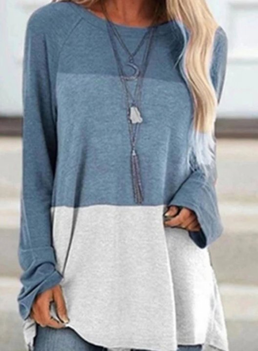 Color Block Long Sleeve Round Neck Daily Casual Sweatshirt