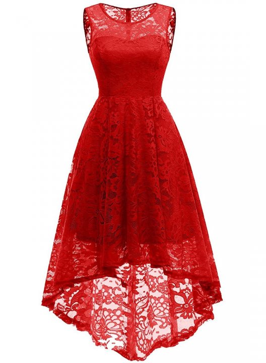 Women's Vintage Floral Lace Dress Solid Sleeveless Irregular Hem Formal Party Midi Dress Cocktail Formal Swing Dress Casual Dress