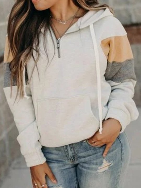 Apricot Yellow Casual Color Block Sweatshirt