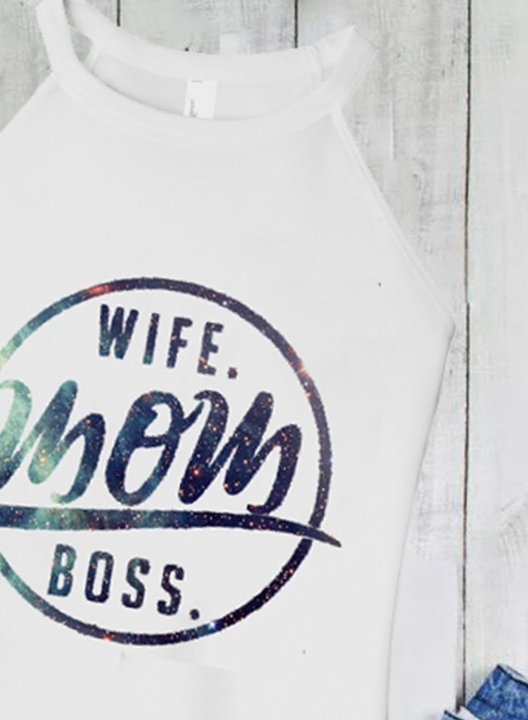 Women's funny Wife Mom Boss Tank Tops Letter Top