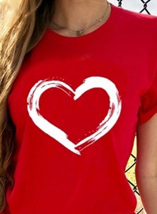 Women's T-shirts Heart-shaped Print Short Sleeve Round Neck Daily T-shirt