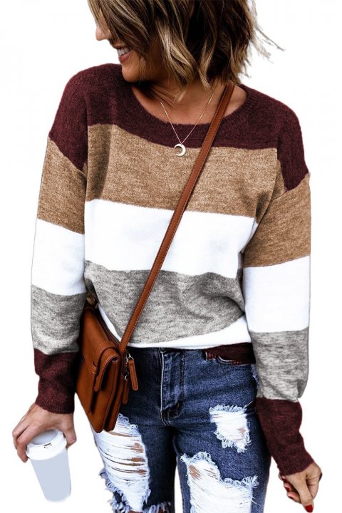 Women's Sweaters Round Neck Colorblock Knitting Sweaters