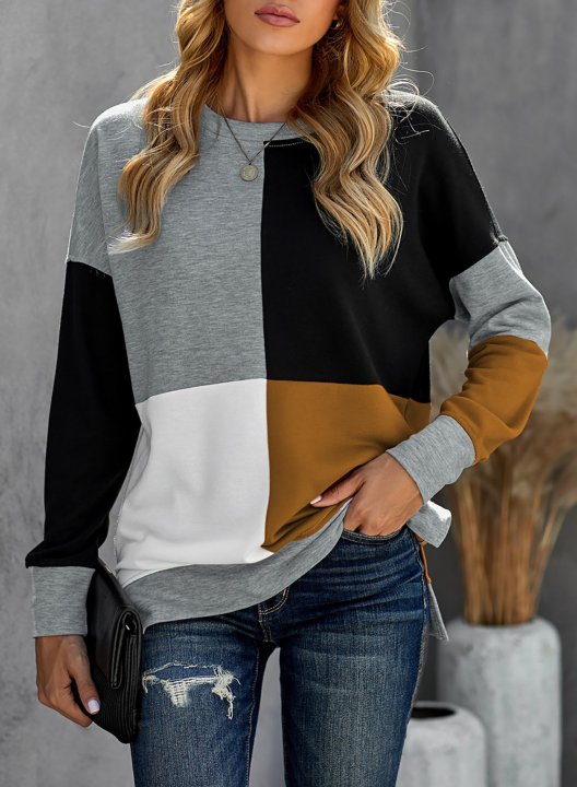 Color Block Round Neck Long Sleeves Sweatshirt