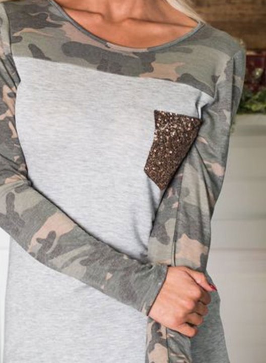 Camo Crew Neck Sweatshirt With Pockets