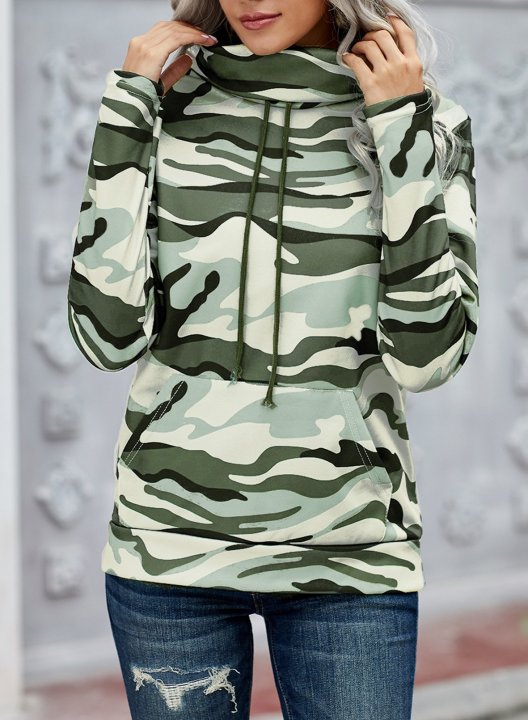 Camo Pocket Turtleneck Casual Sweatshirt