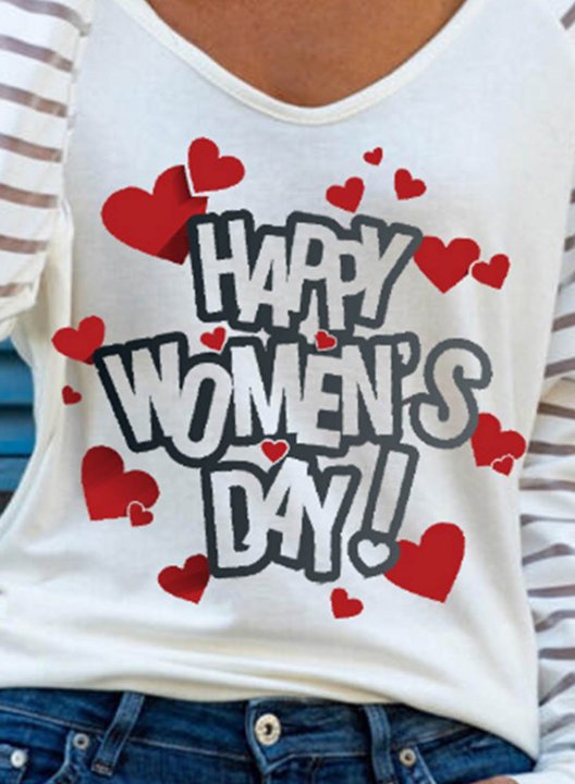 Women's T-shirts Letter Heart-shaped Long Sleeve V Neck Daily Casual T-shirt