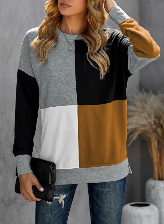 Color Block Round Neck Long Sleeves Sweatshirt