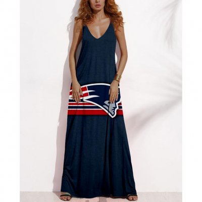 Women's Summer NEW ENGLAND PATRIOTS Fan Print V-neck Sleeveless Loose Long A-line Dress